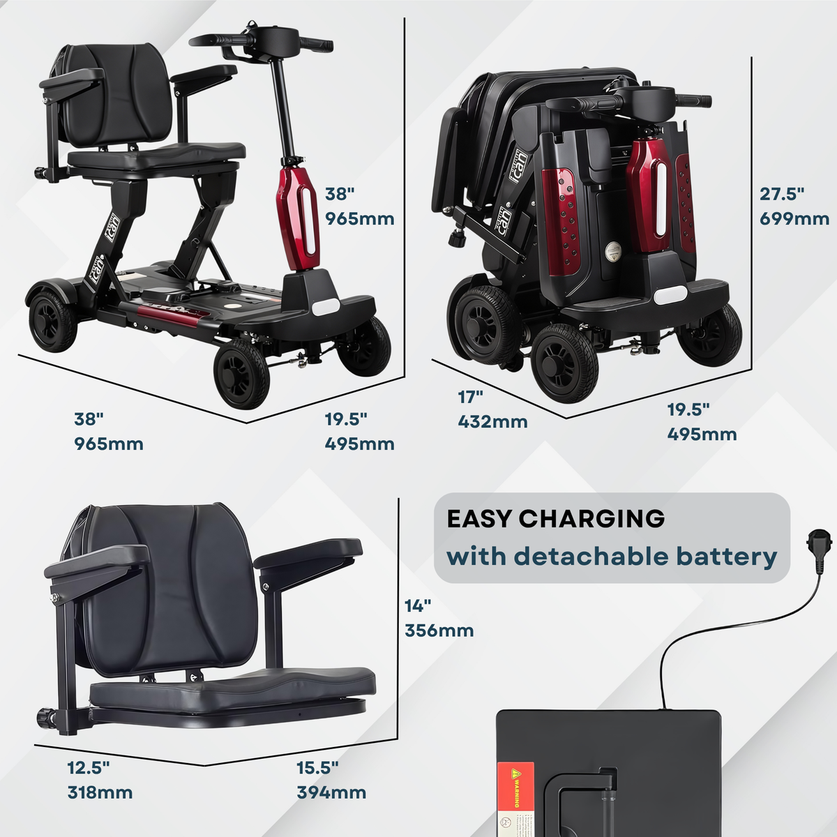 iCan EasyFold X-11 Manual Folding Mobility Scooter – Lightweight 21Kg with Battery, Manual Folding, Long Range, LED Display – Portable Mobility Scooter for Seniors, Class 2, UK Regulated