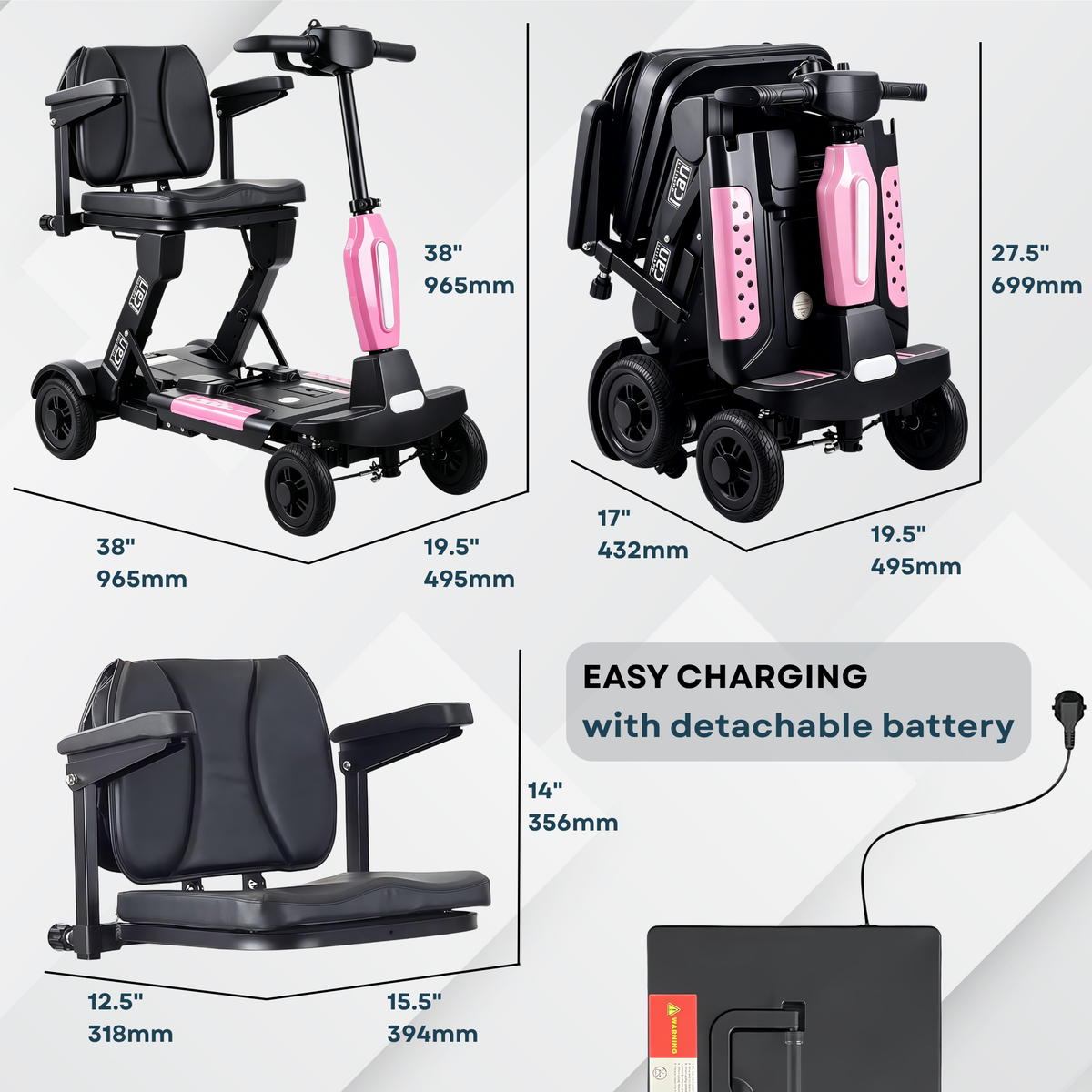 iCan EasyFold X-11 Manual Folding Mobility Scooter – Lightweight 21Kg with Battery, Manual Folding, Long Range, LED Display – Portable Mobility Scooter for Seniors, Class 2, UK Regulated