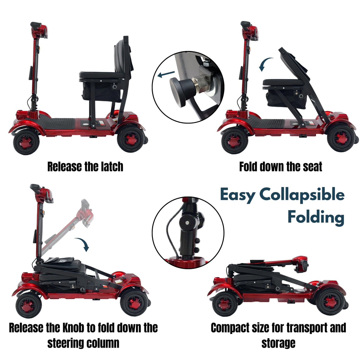 iCAN X-17 Collapsible Folding Mobility Scooter 2026 Model, 10ah Removable Lithium Battery, 10 Miles Range, 17kg Lightweight, Dual Storage Bag, Compact Travel Scooter for Senior, UK Class 2 (Red)