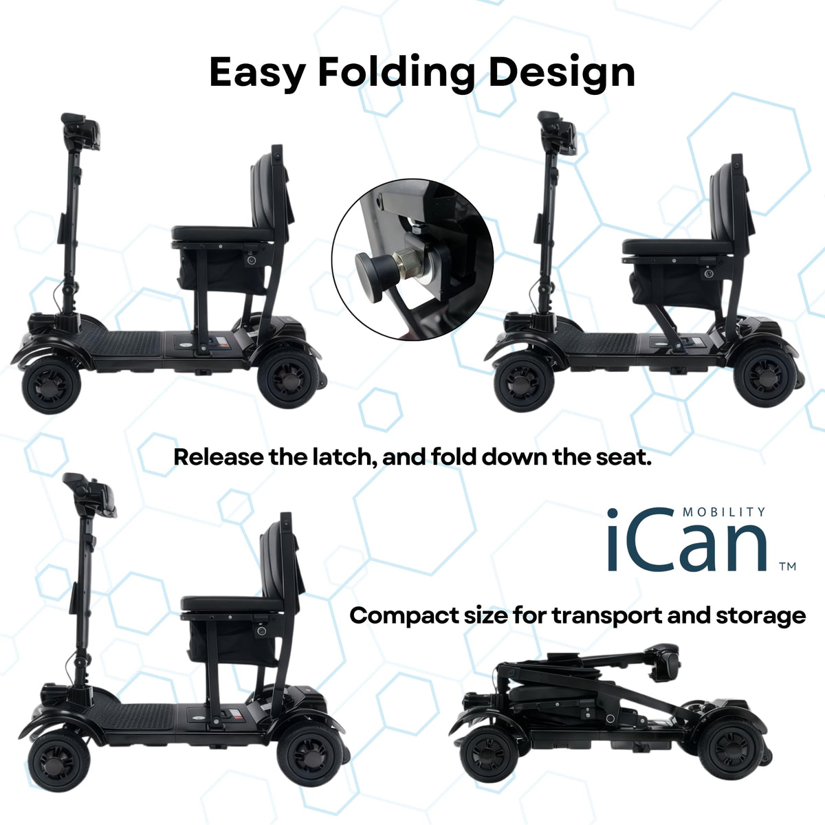 iCAN X-17 Collapsible Folding Mobility Scooter 2026 Model, 10ah Removable Lithium Battery, 10 Miles Range, 17kg Lightweight, Dual Storage Bag, Compact Travel Scooter for Senior, UK Class 2 (Black)