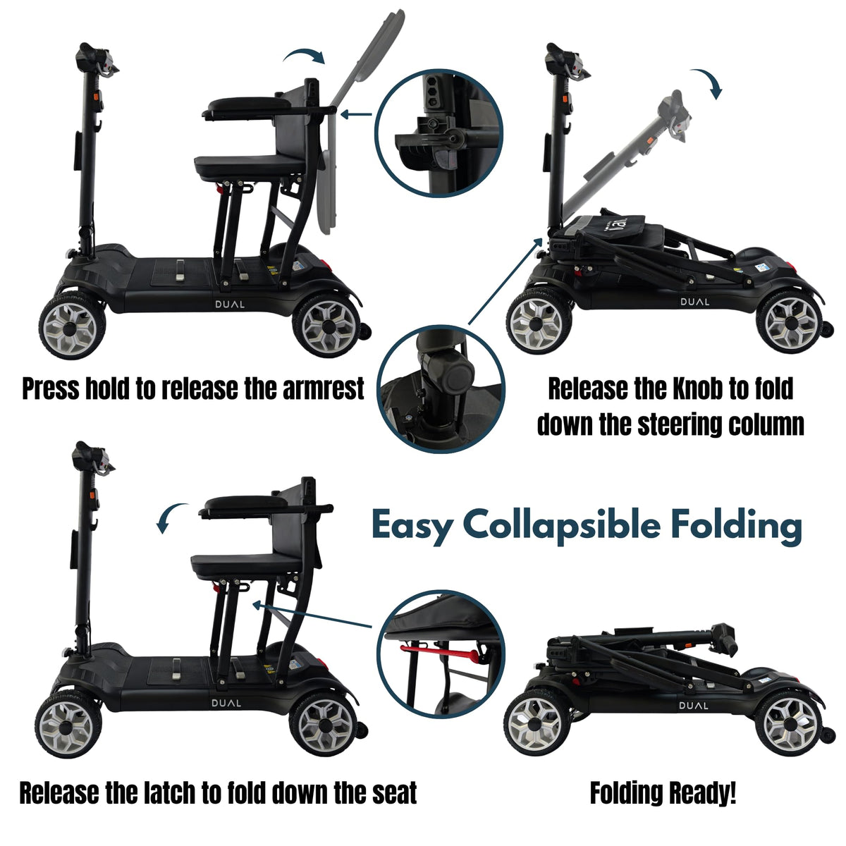iCAN X-03 Collapsible Folding Mobility Scooter, Dual 6.6ah Removable Lithium Battery, 15 Miles Range, 18.5kg Lightweight, Triple Storage Design, Compact Travel Scooter, 125kg Max Load(Black)