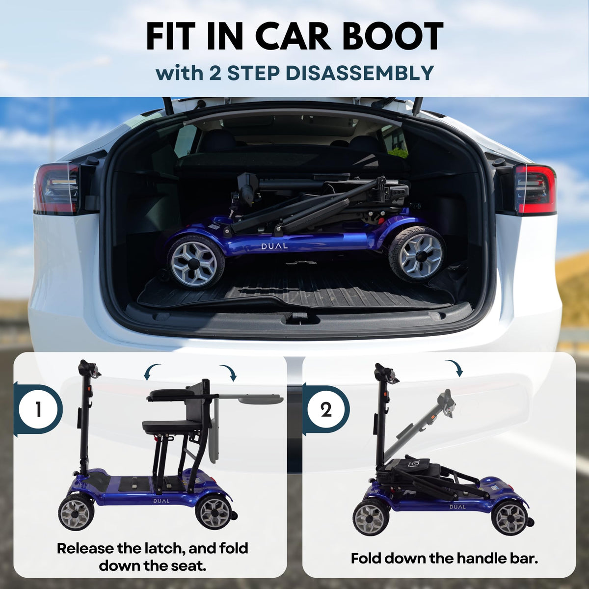 iCAN X-03 Collapsible Folding Mobility Scooter, Dual 6.6ah Removable Lithium Battery, 15 Miles Range, 18.5kg Lightweight, Triple Storage Design, Compact Travel Scooter, 125kg Max Load (Blue)
