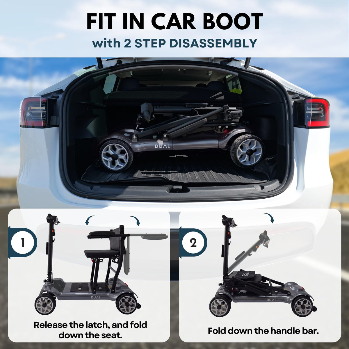 iCAN X-03 Collapsible Folding Mobility Scooter, Dual 6.6ah Removable Lithium Battery, 15 Miles Range, 18.5kg Lightweight, Triple Storage Design, Compact Travel Scooter, 125kg Max Load (Grey)