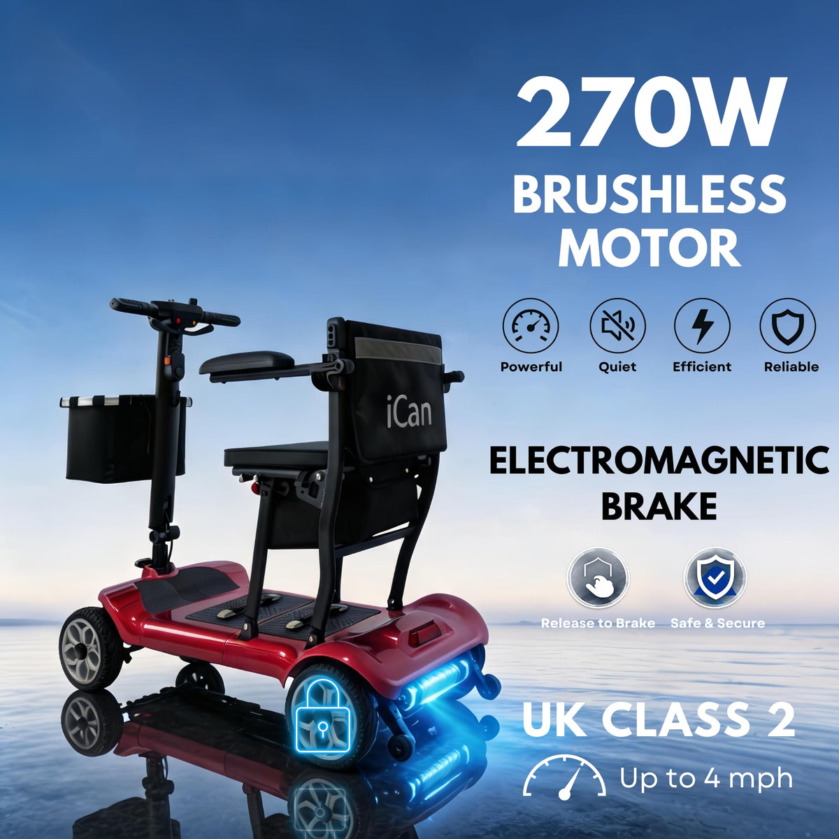 iCAN X-03 Collapsible Folding Mobility Scooter, Dual 6.6ah Removable Lithium Battery, 15 Miles Range, 18.5kg Lightweight, Triple Storage Design, Compact Travel Scooter, 125kg Max Load (Red)
