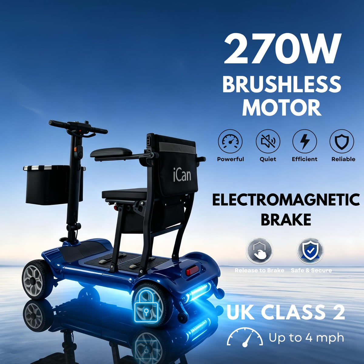 iCAN X-03 Collapsible Folding Mobility Scooter, Dual 6.6ah Removable Lithium Battery, 15 Miles Range, 18.5kg Lightweight, Triple Storage Design, Compact Travel Scooter, 125kg Max Load (Blue)