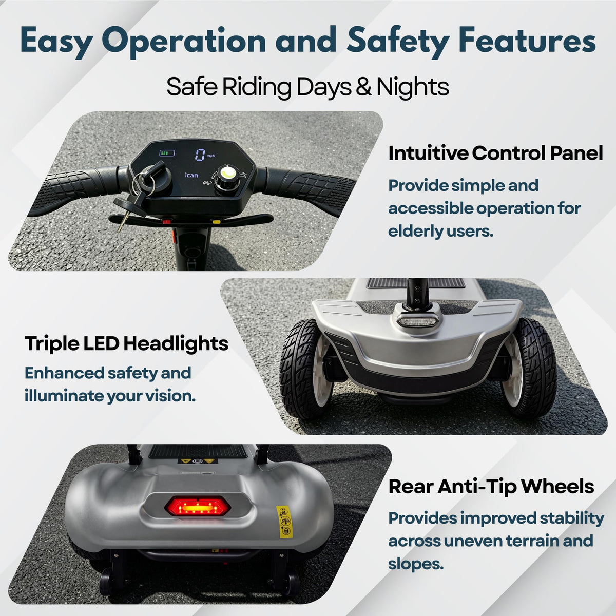 iCAN X-03 Collapsible Folding Mobility Scooter, Dual 6.6ah Removable Lithium Battery, 15 Miles Range, 18.5kg Lightweight, Triple Storage Design, Compact Travel Scooter, 125kg Max Load (Silver)