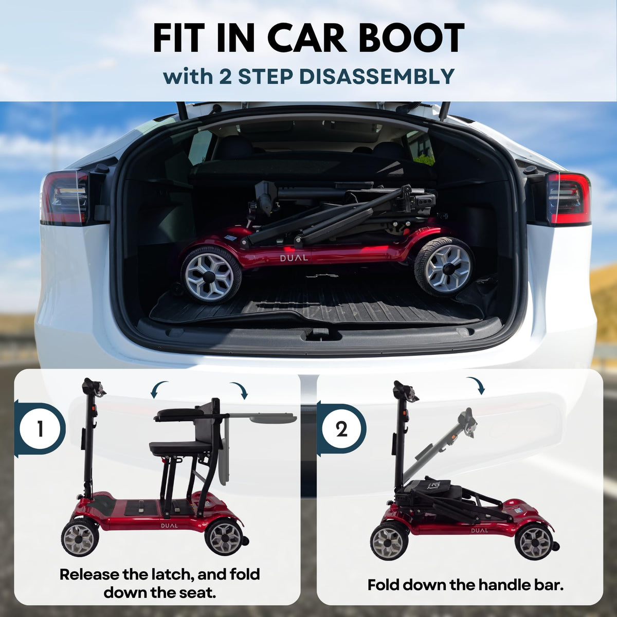 iCAN X-03 Collapsible Folding Mobility Scooter, Dual 6.6ah Removable Lithium Battery, 15 Miles Range, 18.5kg Lightweight, Triple Storage Design, Compact Travel Scooter, 125kg Max Load (Red)