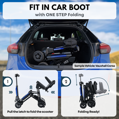 iCan EasyFold X-11 Manual Folding Mobility Scooter – Lightweight 21Kg with Battery, Manual Folding, Long Range, LED Display – Portable Mobility Scooter for Seniors, Class 2, UK Regulated