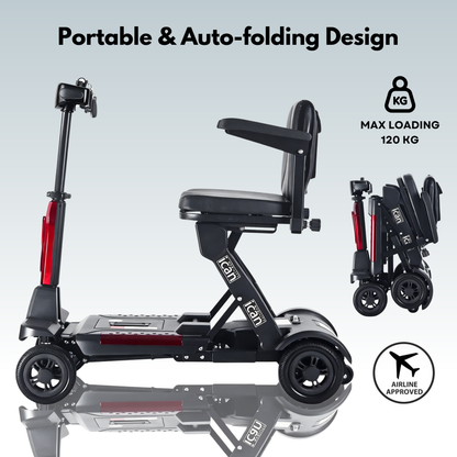 iCan EasyFold X-11 Manual Folding Mobility Scooter – Lightweight 21Kg with Battery, Manual Folding, Long Range, LED Display – Portable Mobility Scooter for Seniors, Class 2, UK Regulated
