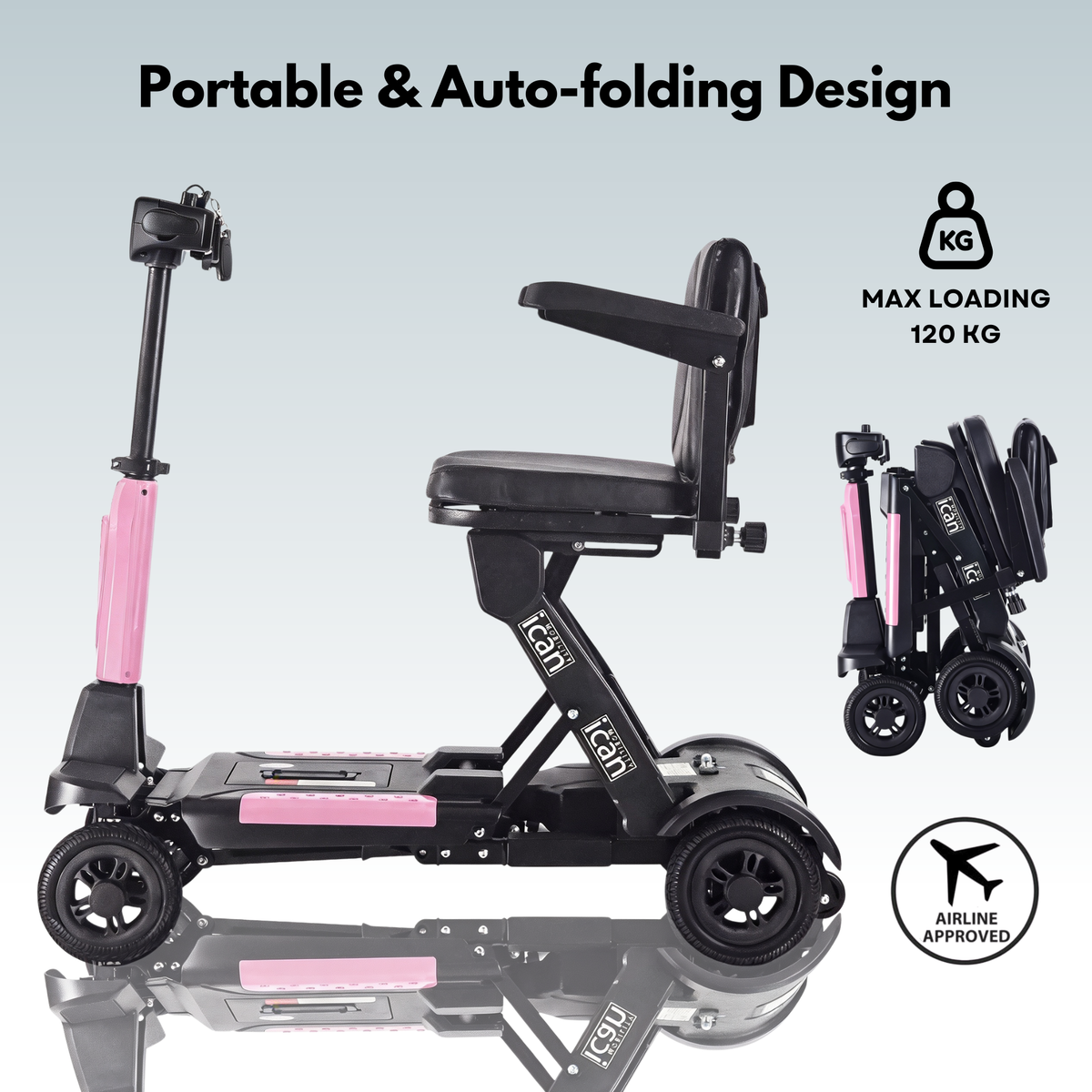 iCan EasyFold X-11 Manual Folding Mobility Scooter – Lightweight 21Kg with Battery, Manual Folding, Long Range, LED Display – Portable Mobility Scooter for Seniors, Class 2, UK Regulated