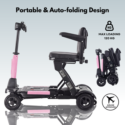 iCan EasyFold X-11 Manual Folding Mobility Scooter – Lightweight 21Kg with Battery, Manual Folding, Long Range, LED Display – Portable Mobility Scooter for Seniors, Class 2, UK Regulated