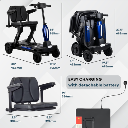 iCan EasyFold X-11 Manual Folding Mobility Scooter – Lightweight 21Kg with Battery, Manual Folding, Long Range, LED Display – Portable Mobility Scooter for Seniors, Class 2, UK Regulated