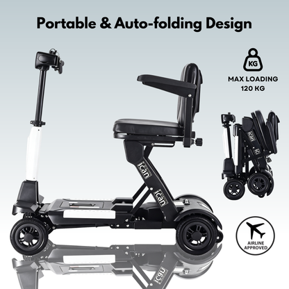 iCan EasyFold X-11 Manual Folding Mobility Scooter – Lightweight 21Kg with Battery, Manual Folding, Long Range, LED Display – Portable Mobility Scooter for Seniors, Class 2, UK Regulated