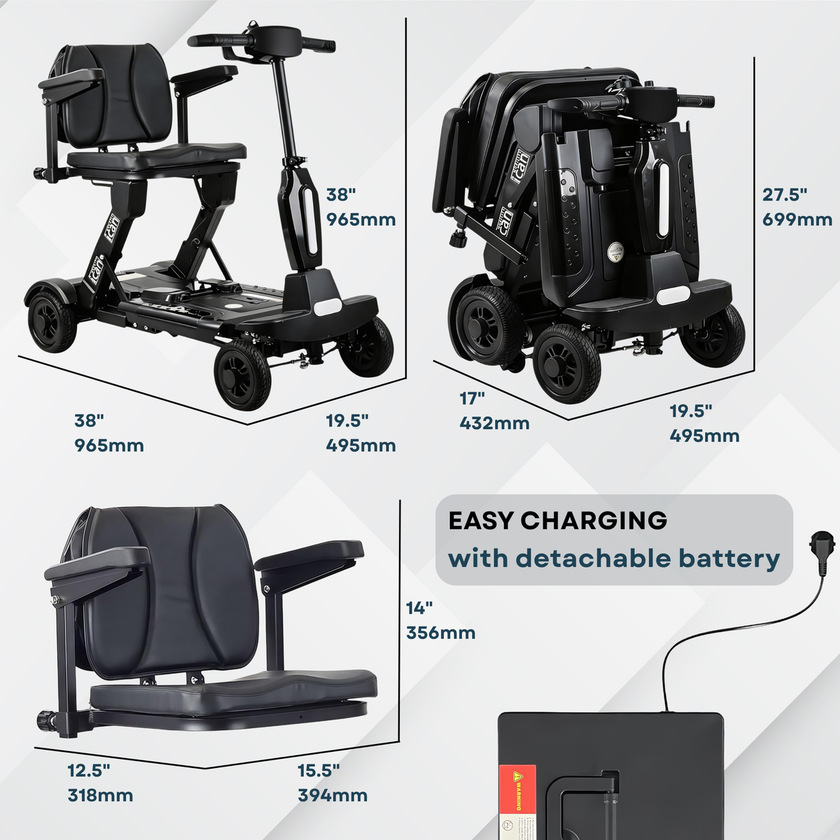 iCan EasyFold X-11 Manual Folding Mobility Scooter – Lightweight 21Kg with Battery, Manual Folding, Long Range, LED Display – Portable Mobility Scooter for Seniors, Class 2, UK Regulated
