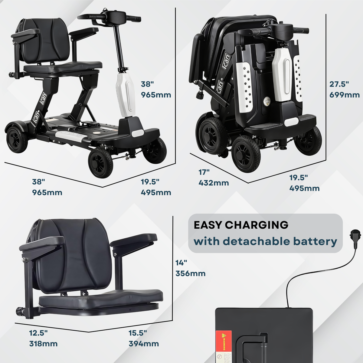 iCan EasyFold X-11 Manual Folding Mobility Scooter – Lightweight 21Kg with Battery, Manual Folding, Long Range, LED Display – Portable Mobility Scooter for Seniors, Class 2, UK Regulated