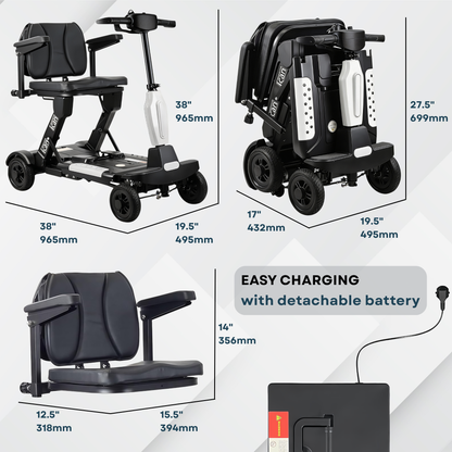iCan EasyFold X-11 Manual Folding Mobility Scooter – Lightweight 21Kg with Battery, Manual Folding, Long Range, LED Display – Portable Mobility Scooter for Seniors, Class 2, UK Regulated