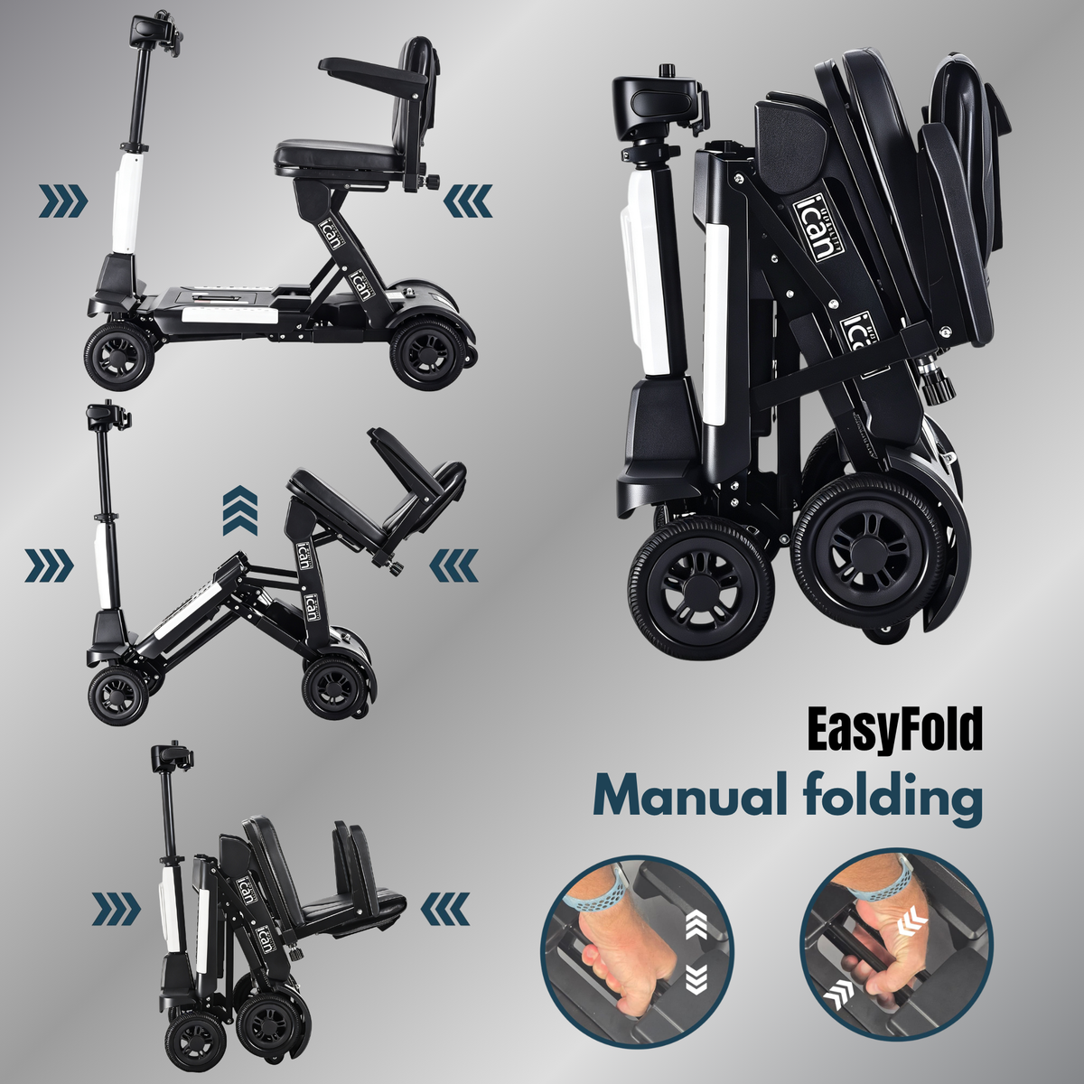 iCan EasyFold X-11 Manual Folding Mobility Scooter – Lightweight 21Kg with Battery, Manual Folding, Long Range, LED Display – Portable Mobility Scooter for Seniors, Class 2, UK Regulated