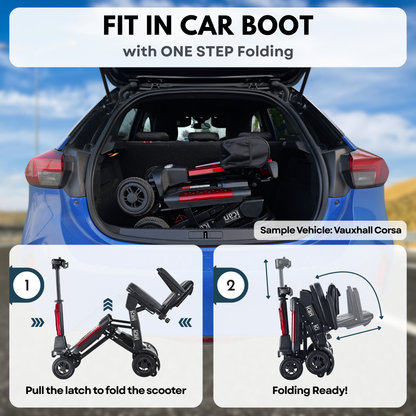 iCan EasyFold X-11 Manual Folding Mobility Scooter – Lightweight 21Kg with Battery, Manual Folding, Long Range, LED Display – Portable Mobility Scooter for Seniors, Class 2, UK Regulated