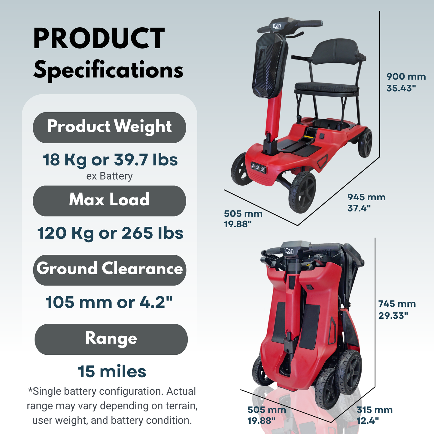 iCan X-15 FastFold Foldable Mobility Scooter