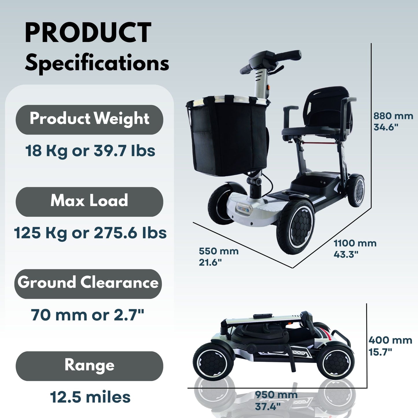 iCAN X-18 Collapsible Folding Mobility Scooter