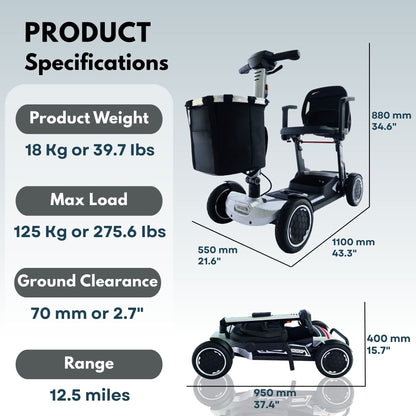 iCAN X-18 Collapsible Folding Mobility Scooter