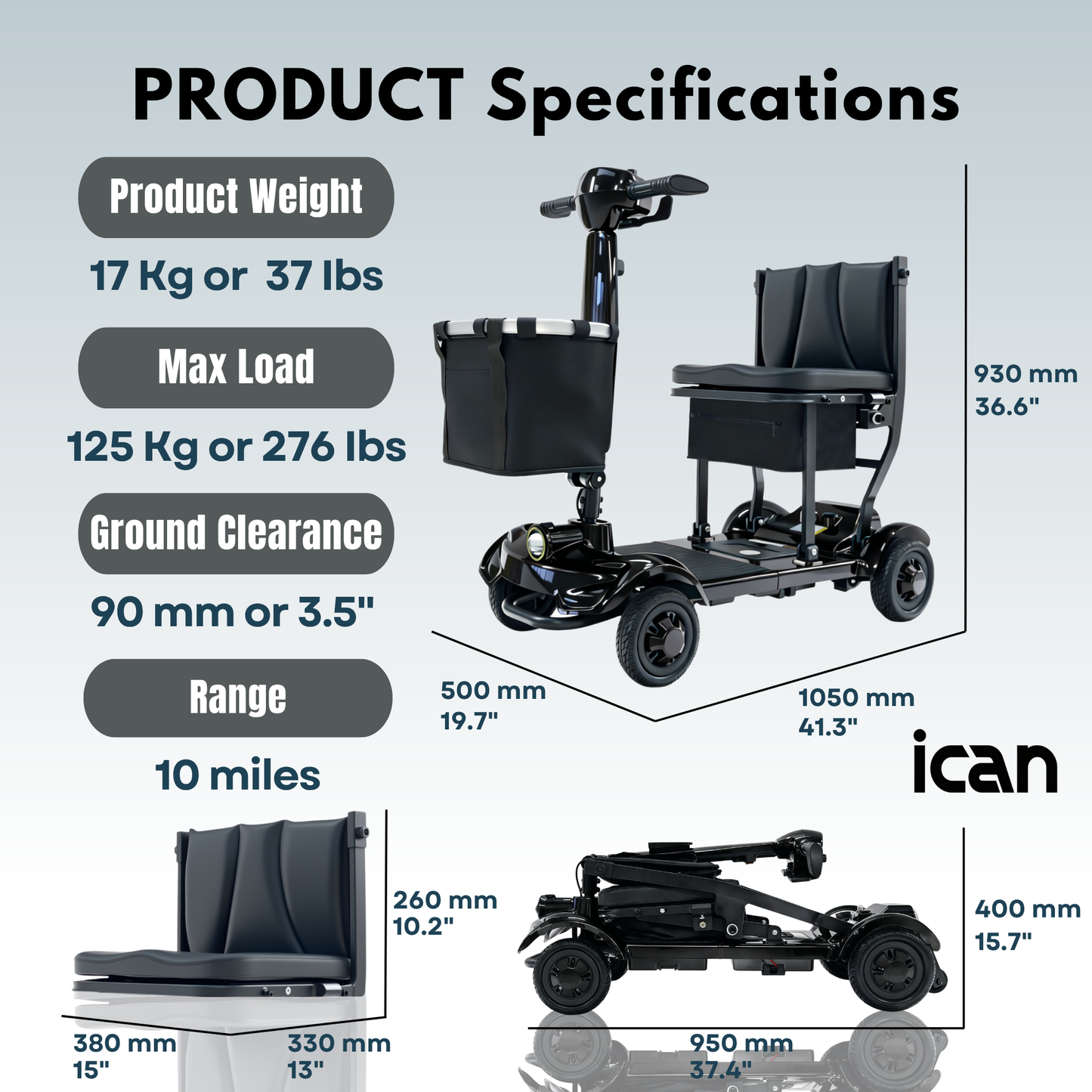 iCAN X-17 Collapsible Folding Mobility Scooter