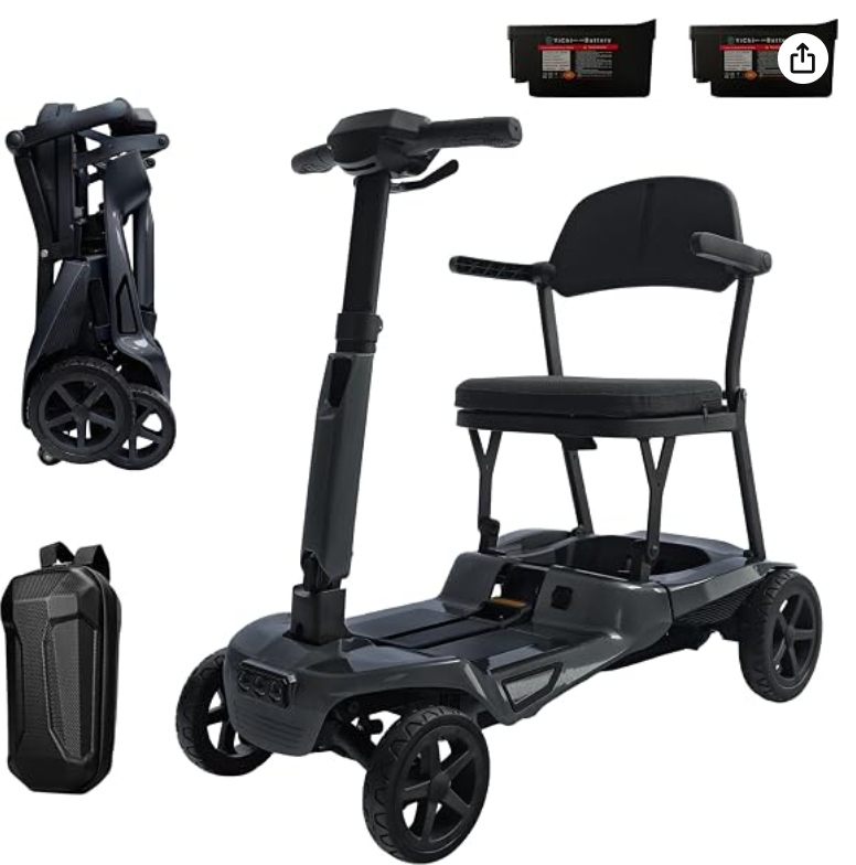 iCAN X-15 Folding Mobility Scooter 2026 Model, 10ah Removable Battery, 10 Miles Range, 18kg Lightweight, Canvas Bag, LCD Display, Compact Travel Scooter for Senior, UK Class 2 (Grey)