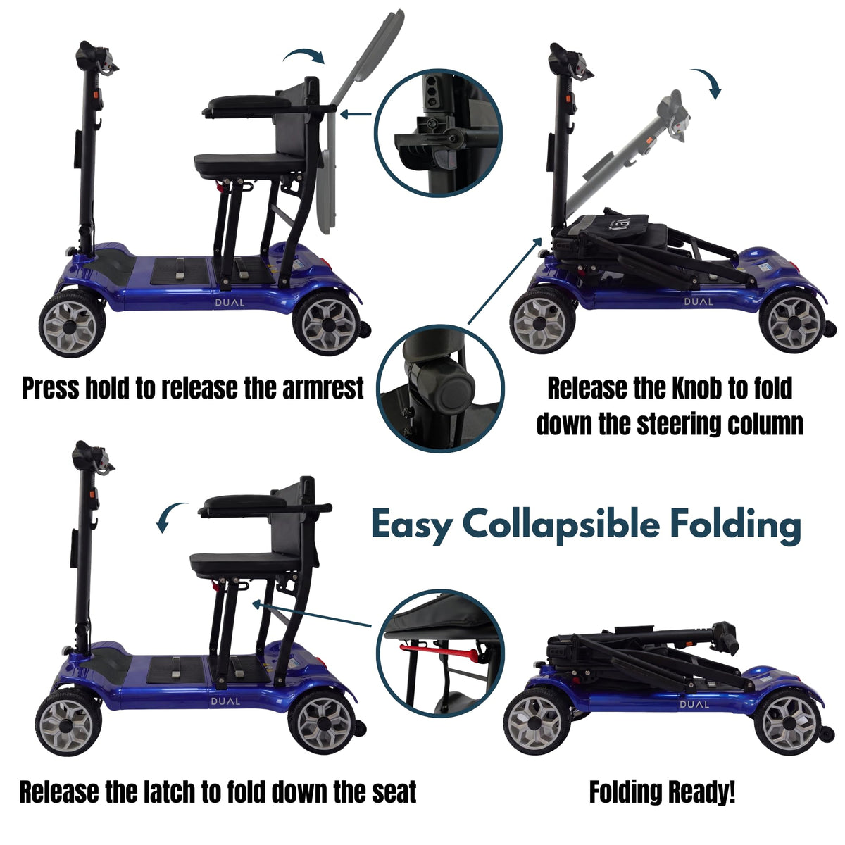 iCAN X-03 Collapsible Folding Mobility Scooter, Dual 6.6ah Removable Lithium Battery, 15 Miles Range, 18.5kg Lightweight, Triple Storage Design, Compact Travel Scooter, 125kg Max Load (Blue)