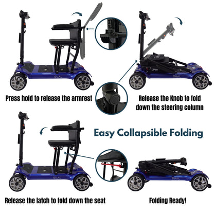 iCAN X-03 Collapsible Folding Mobility Scooter, Dual 6.6ah Removable Lithium Battery, 15 Miles Range, 18.5kg Lightweight, Triple Storage Design, Compact Travel Scooter, 125kg Max Load (Blue)