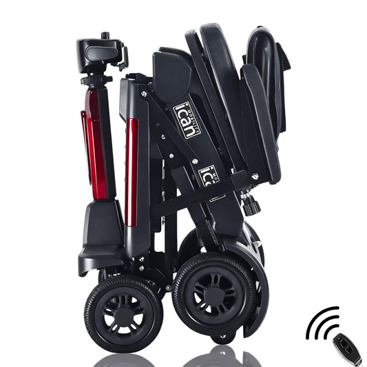 iCan Products EasyFold X-12 2026 Automatic Folding Mobility Scooter – Lightweight 22Kg and Battery, Automatic Fold, Long Range, LED Display – Portable Mobility Scooter, Class 2, UK Regulated (Red)