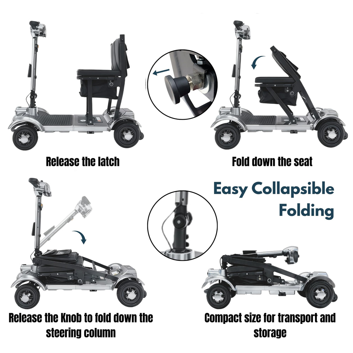 iCAN X-17 Collapsible Folding Mobility Scooter 2026 Model, 10ah Removable Lithium Battery, 10 Miles Range, 17kg Lightweight, Dual Storage Bag, Compact Travel Scooter for Senior, UK Class 2 (Silver)