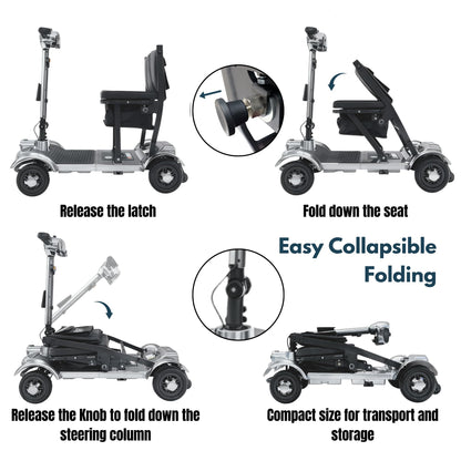 iCAN X-17 Collapsible Folding Mobility Scooter 2026 Model, 10ah Removable Lithium Battery, 10 Miles Range, 17kg Lightweight, Dual Storage Bag, Compact Travel Scooter for Senior, UK Class 2 (Silver)
