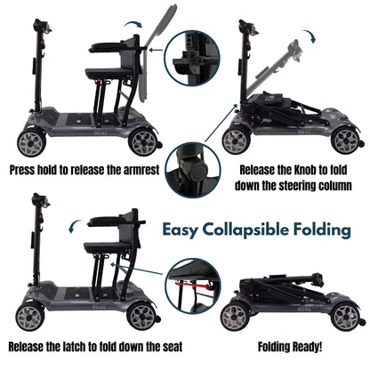 iCAN X-03 Collapsible Folding Mobility Scooter, Dual 6.6ah Removable Lithium Battery, 15 Miles Range, 18.5kg Lightweight, Triple Storage Design, Compact Travel Scooter, 125kg Max Load (Grey)