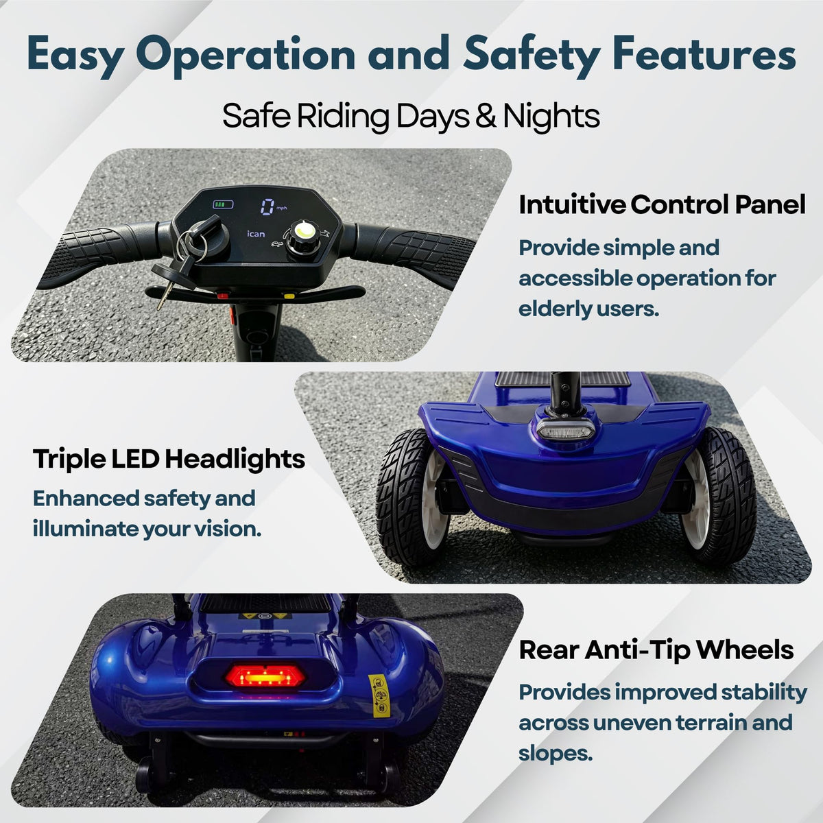 iCAN X-03 Collapsible Folding Mobility Scooter, Dual 6.6ah Removable Lithium Battery, 15 Miles Range, 18.5kg Lightweight, Triple Storage Design, Compact Travel Scooter, 125kg Max Load (Blue)