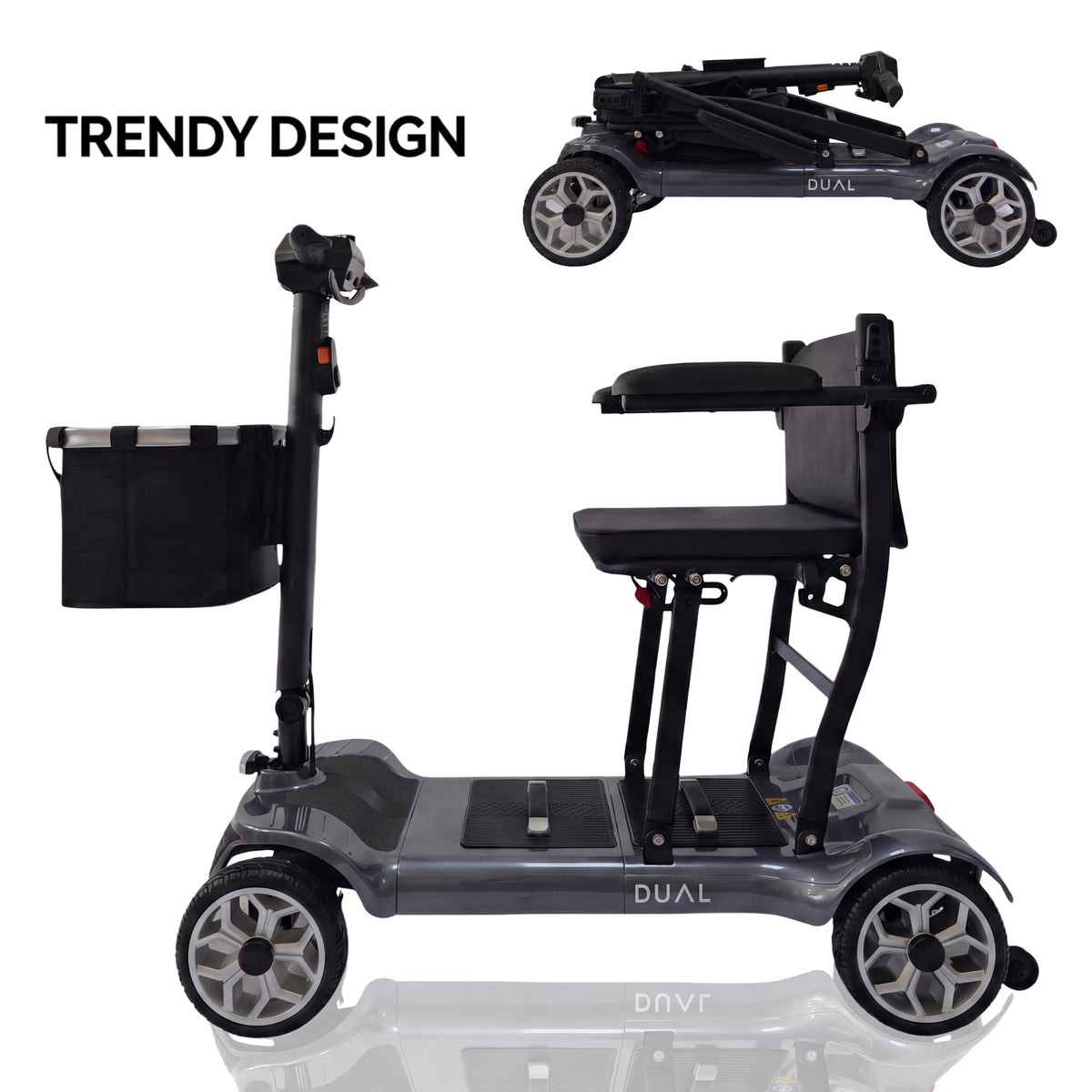 iCAN X-03 Collapsible Folding Mobility Scooter, Dual 6.6ah Removable Lithium Battery, 15 Miles Range, 18.5kg Lightweight, Triple Storage Design, Compact Travel Scooter, 125kg Max Load (Grey)