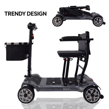 iCAN X-03 Collapsible Folding Mobility Scooter, Dual 6.6ah Removable Lithium Battery, 15 Miles Range, 18.5kg Lightweight, Triple Storage Design, Compact Travel Scooter, 125kg Max Load (Grey)