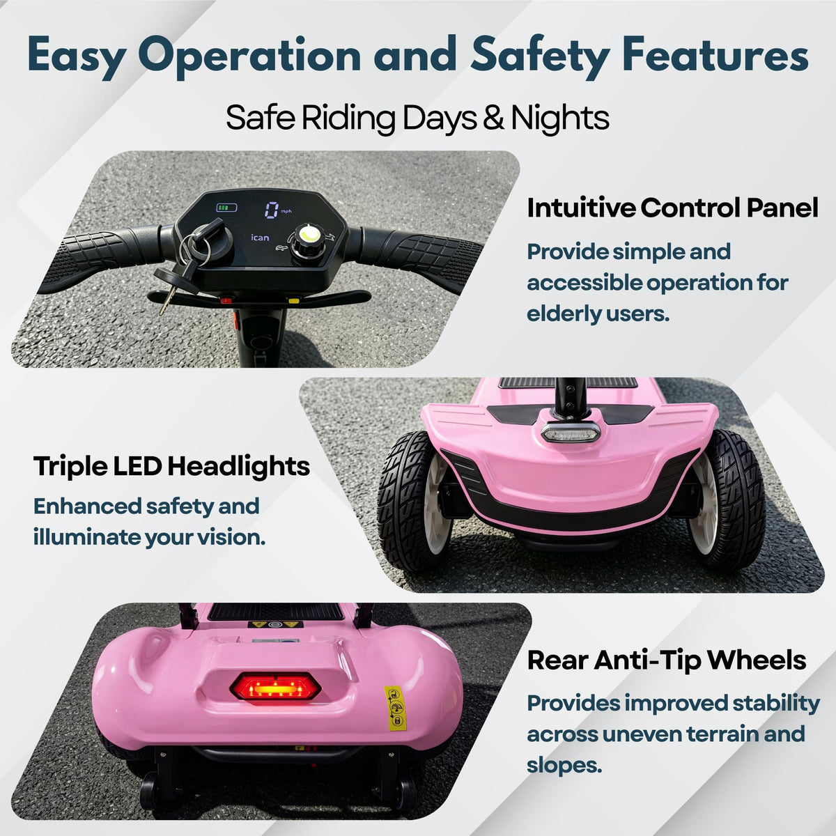 iCAN X-03 Collapsible Folding Mobility Scooter, Dual 6.6ah Removable Lithium Battery, 15 Miles Range, 18.5kg Lightweight, Triple Storage Design, Compact Travel Scooter, 125kg Max Load (Pink)