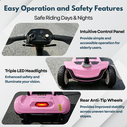 iCAN X-03 Collapsible Folding Mobility Scooter, Dual 6.6ah Removable Lithium Battery, 15 Miles Range, 18.5kg Lightweight, Triple Storage Design, Compact Travel Scooter, 125kg Max Load (Pink)