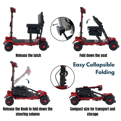 iCAN X-17 Collapsible Folding Mobility Scooter 2026 Model, 10ah Removable Lithium Battery, 10 Miles Range, 17kg Lightweight, Dual Storage Bag, Compact Travel Scooter for Senior, UK Class 2 (Red)