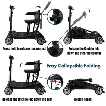 iCAN X-03 Collapsible Folding Mobility Scooter, Dual 6.6ah Removable Lithium Battery, 15 Miles Range, 18.5kg Lightweight, Triple Storage Design, Compact Travel Scooter, 125kg Max Load(Black)