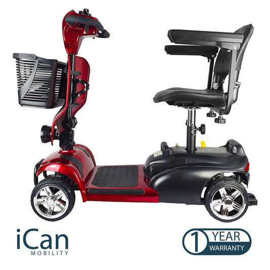 iCAN X-02 2026 Model Portable Mobility Scooter, 120 Kg Capacity, 12.5 Mile Long Range, Removable Battery, UK Regulated, LED Headlight, Removable Basket, CupHolder, Light Weight, Front Fairing