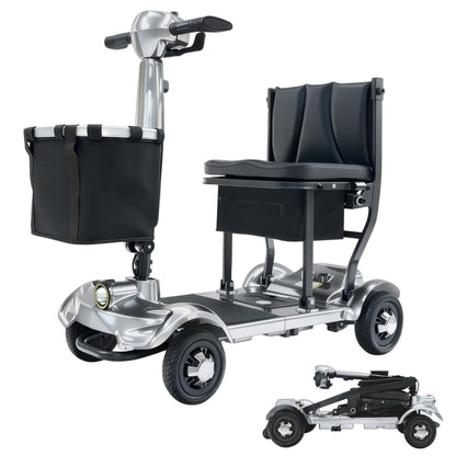 iCAN X-17 Collapsible Folding Mobility Scooter 2026 Model, 10ah Removable Lithium Battery, 10 Miles Range, 17kg Lightweight, Dual Storage Bag, Compact Travel Scooter for Senior, UK Class 2 (Silver)