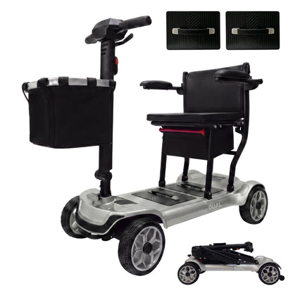 iCAN X-03 Collapsible Folding Mobility Scooter, Dual 6.6ah Removable Lithium Battery, 15 Miles Range, 18.5kg Lightweight, Triple Storage Design, Compact Travel Scooter, 125kg Max Load (Silver)