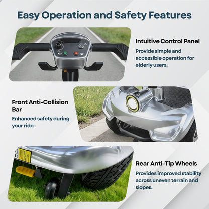 iCAN X-17 Collapsible Folding Mobility Scooter 2026 Model, 10ah Removable Lithium Battery, 10 Miles Range, 17kg Lightweight, Dual Storage Bag, Compact Travel Scooter for Senior, UK Class 2 (Silver)