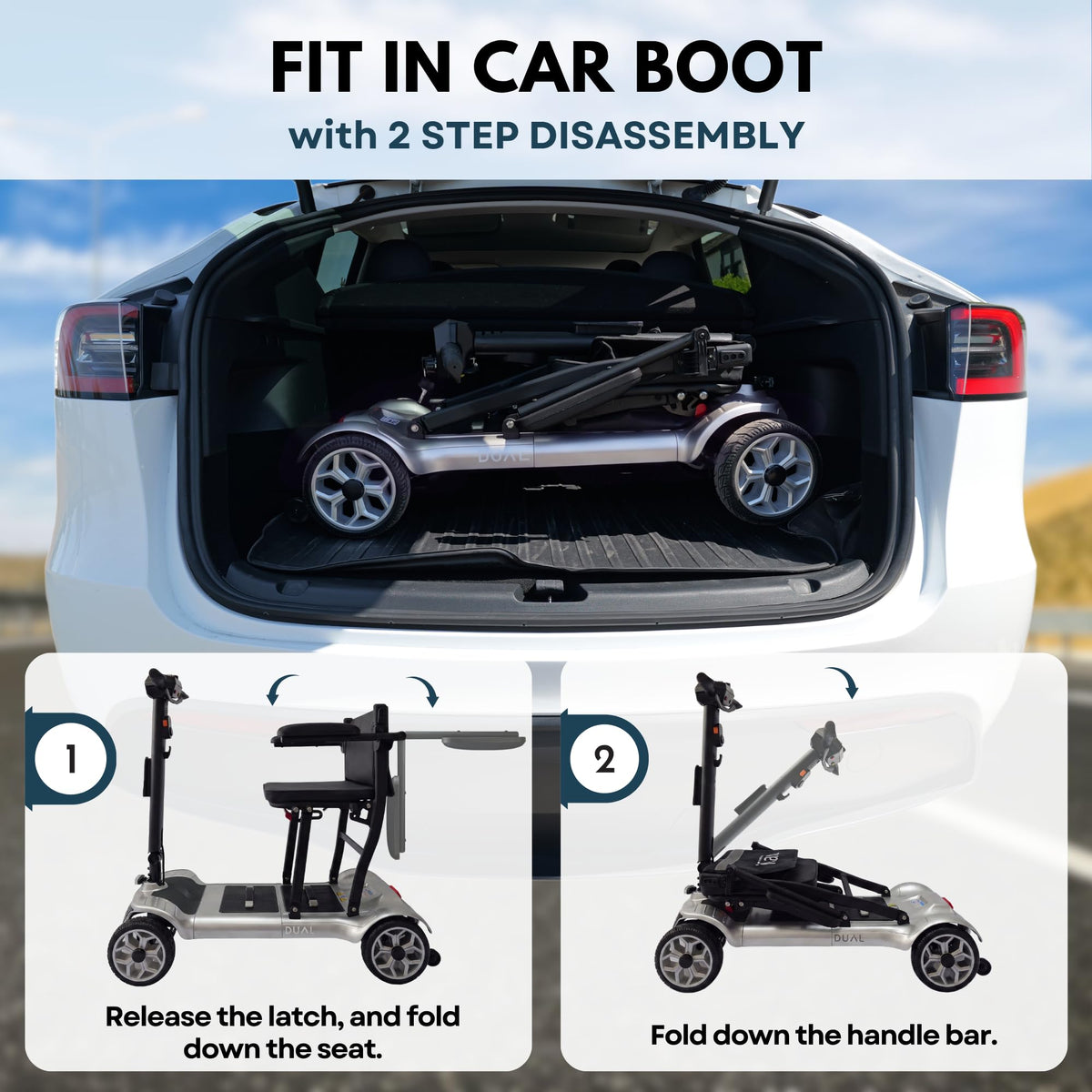 iCAN X-03 Collapsible Folding Mobility Scooter, Dual 6.6ah Removable Lithium Battery, 15 Miles Range, 18.5kg Lightweight, Triple Storage Design, Compact Travel Scooter, 125kg Max Load (Silver)