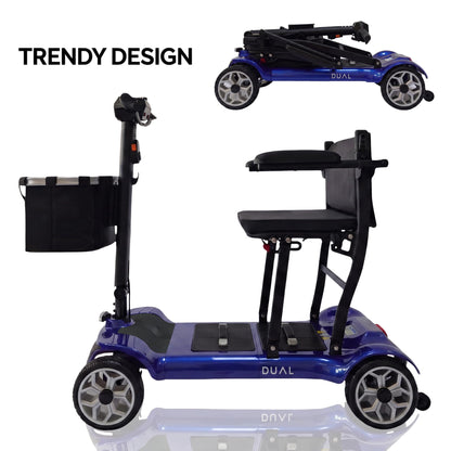 iCAN X-03 Collapsible Folding Mobility Scooter, Dual 6.6ah Removable Lithium Battery, 15 Miles Range, 18.5kg Lightweight, Triple Storage Design, Compact Travel Scooter, 125kg Max Load (Blue)