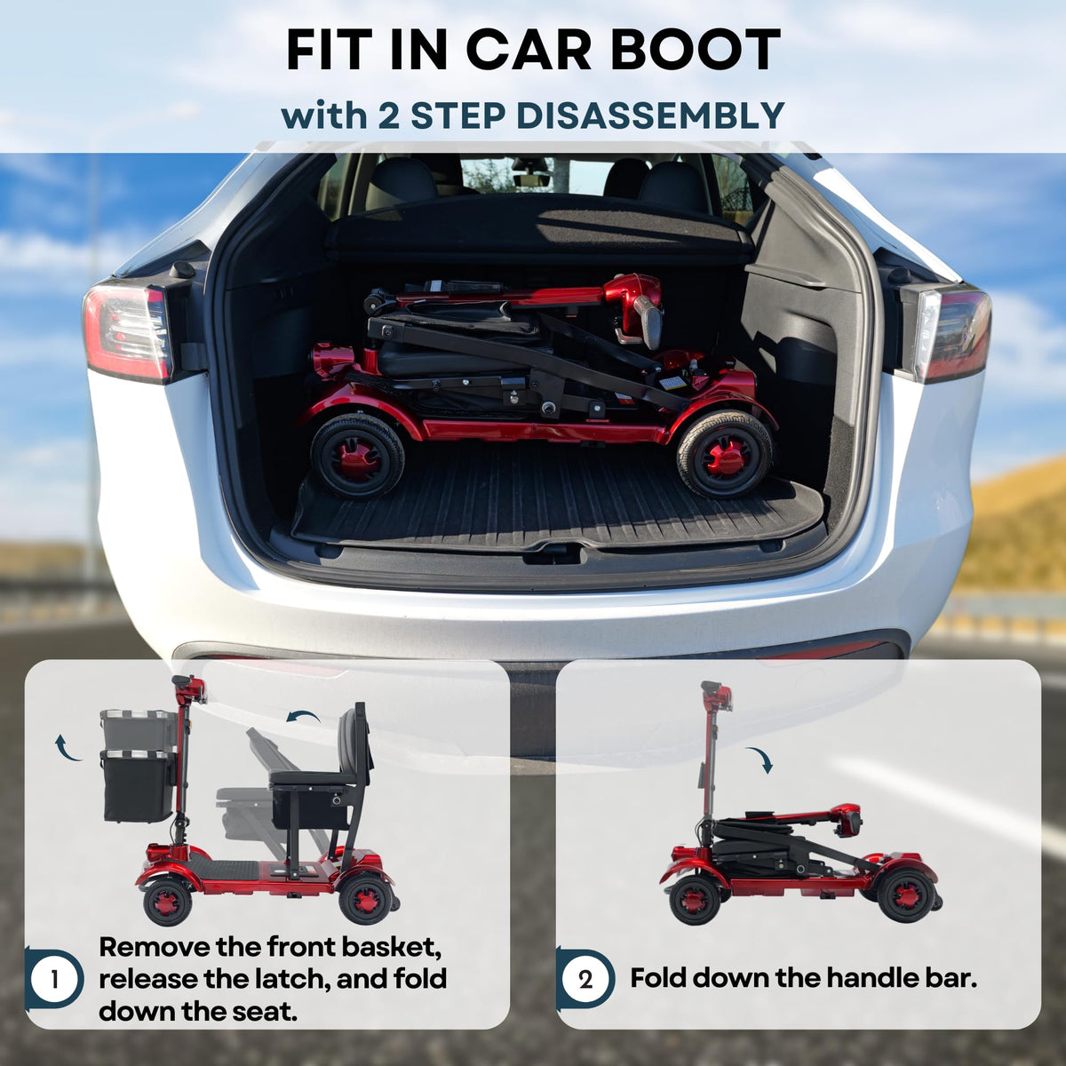 iCAN X-17 Collapsible Folding Mobility Scooter 2026 Model, 10ah Removable Lithium Battery, 10 Miles Range, 17kg Lightweight, Dual Storage Bag, Compact Travel Scooter for Senior, UK Class 2 (Red)