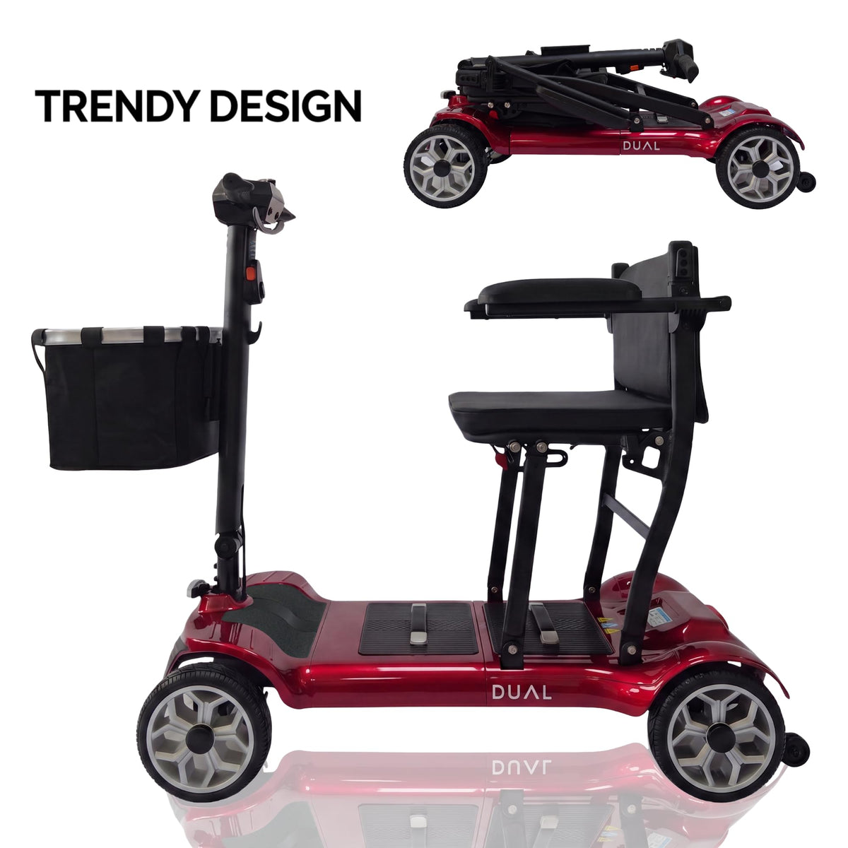 iCAN X-03 Collapsible Folding Mobility Scooter, Dual 6.6ah Removable Lithium Battery, 15 Miles Range, 18.5kg Lightweight, Triple Storage Design, Compact Travel Scooter, 125kg Max Load (Red)