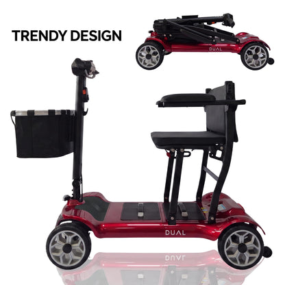 iCAN X-03 Collapsible Folding Mobility Scooter, Dual 6.6ah Removable Lithium Battery, 15 Miles Range, 18.5kg Lightweight, Triple Storage Design, Compact Travel Scooter, 125kg Max Load (Red)