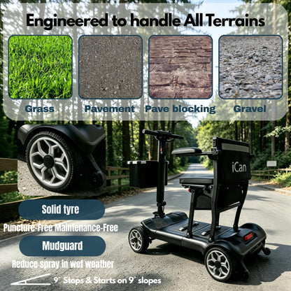 iCAN X-03 Collapsible Folding Mobility Scooter, Dual 6.6ah Removable Lithium Battery, 15 Miles Range, 18.5kg Lightweight, Triple Storage Design, Compact Travel Scooter, 125kg Max Load(Black)